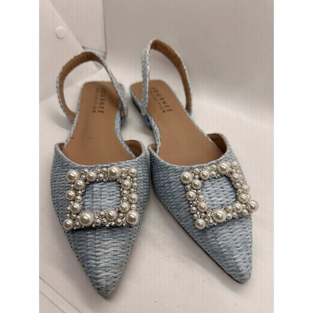 Journee Collection Hannae Slingback Pointed Toe Flats Womens 9 Blue Pearl Buckle